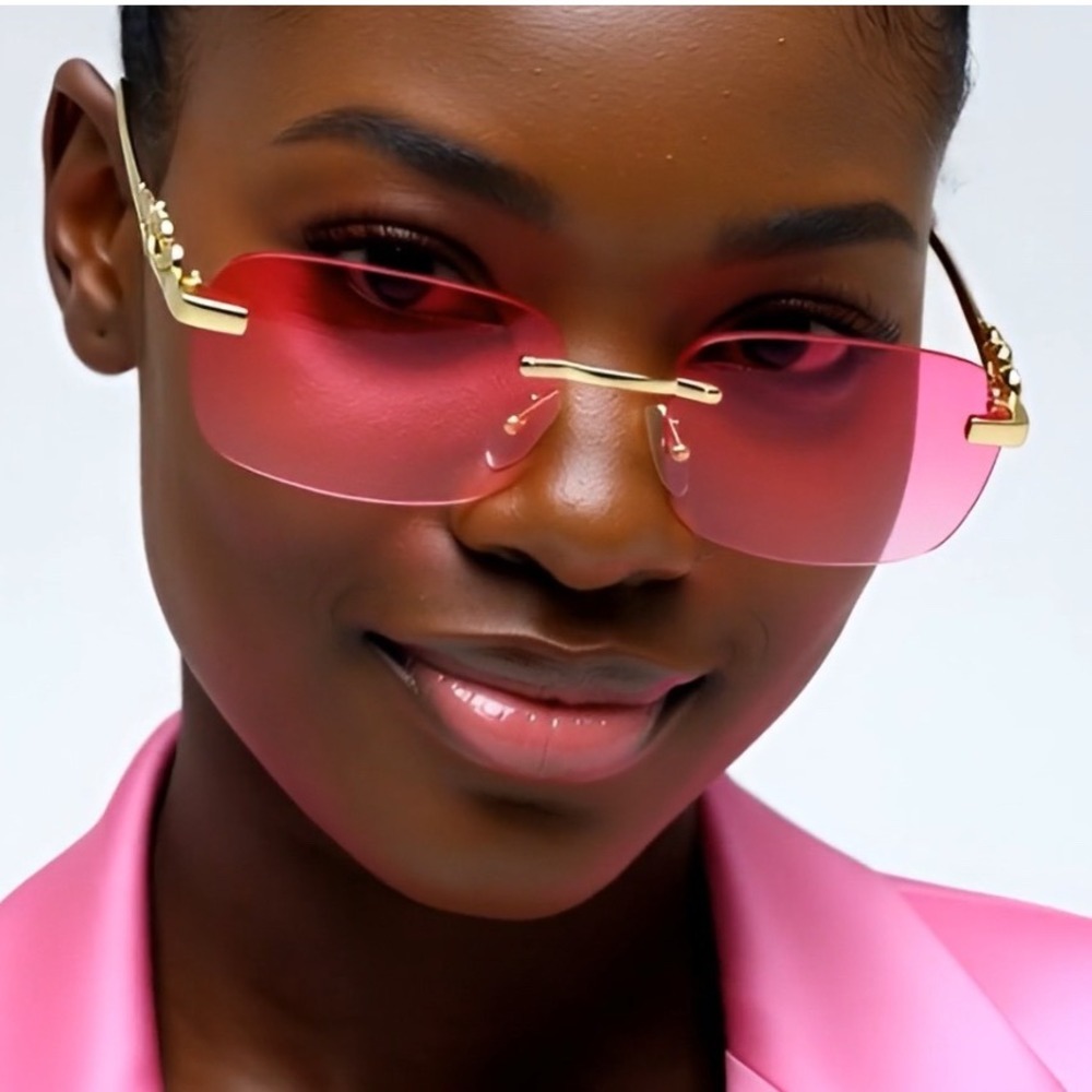 Rimless Pink Lens Sunglasses Luxury Fashion Designer Style Outdoor Gafas‎ Lentes